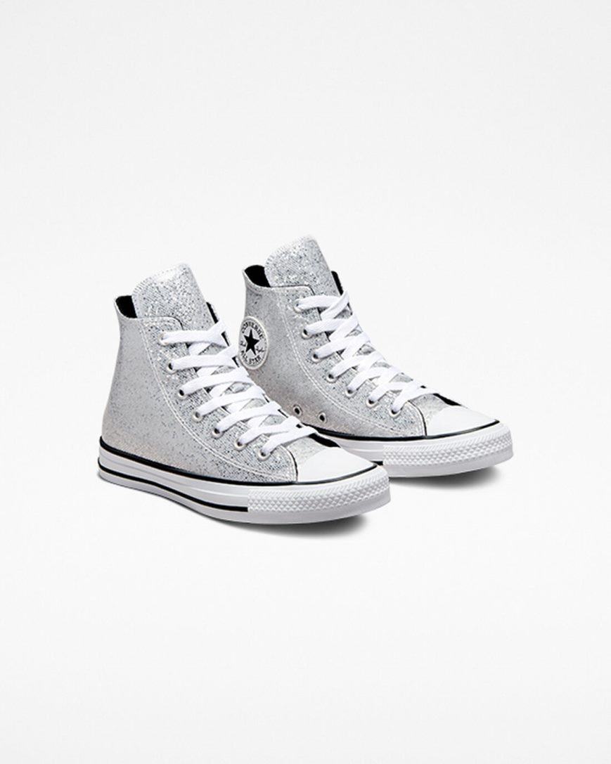 Girls' Converse Chuck Taylor All Star Glitter High Top Shoes Silver / Grey / Black | AU 85046T